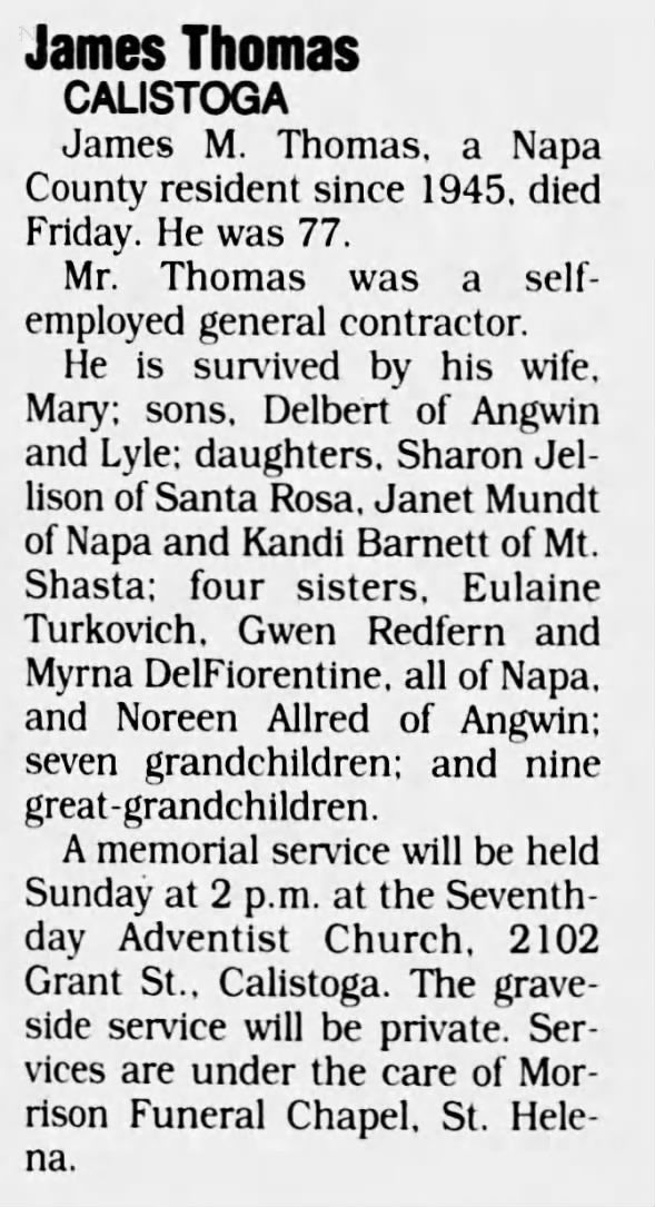 Obituary for James M. Thomas (Aged 77)